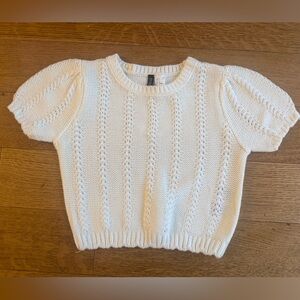H&M Women's White Knit Short-Sleeve Crop Top Sweater NWT SZ Small